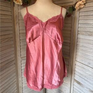 VINTAGE BABYDOLL CAMISOLE Size 2X Silky Antique Rose Pink, Lace w/ Adj. Straps 🌹